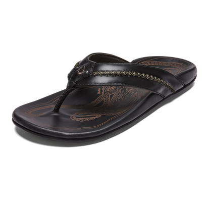 OluKai | OluKai Mea Ola - Black | Men's Leather Beach Sandals