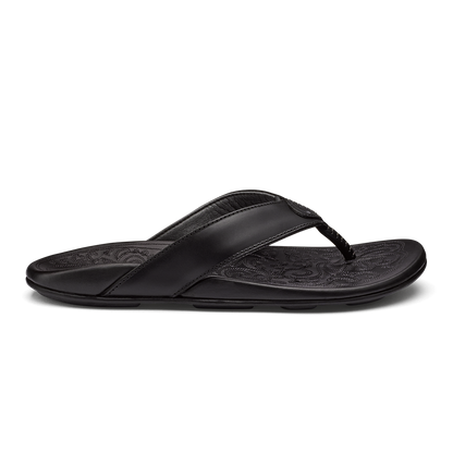 OluKai | Mekila Men's Full-Grain Leather Beach Sandals - Black