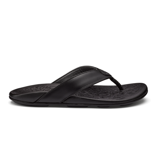 OluKai | Mekila Men's Full-Grain Leather Beach Sandals - Black