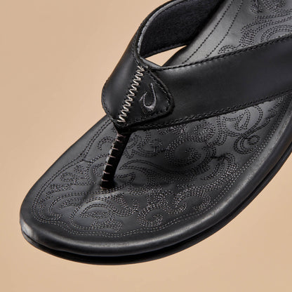 OluKai | Mekila Men's Full-Grain Leather Beach Sandals - Black
