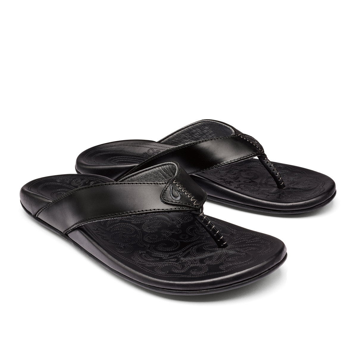 OluKai | Mekila Men's Full-Grain Leather Beach Sandals - Black