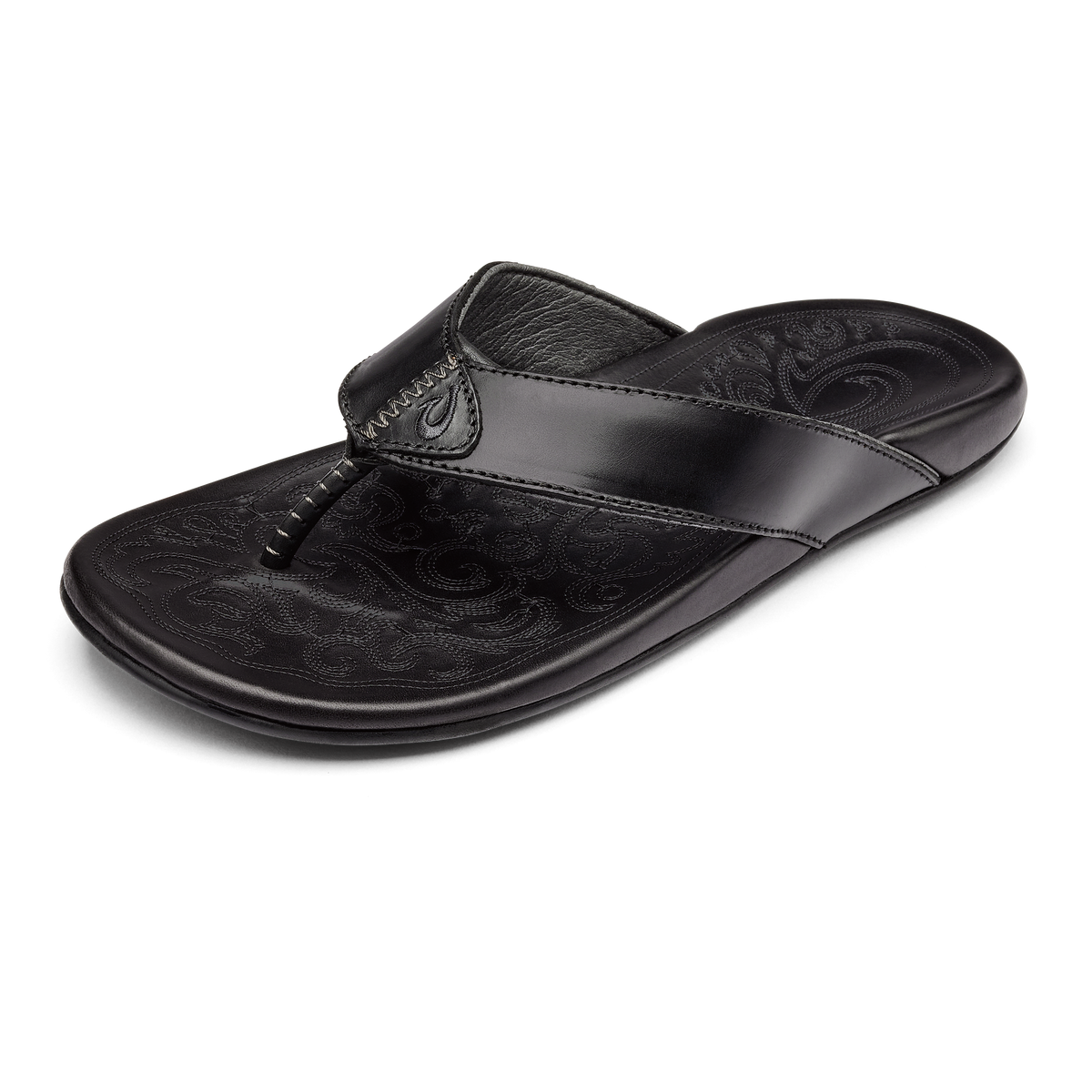 OluKai | Mekila Men's Full-Grain Leather Beach Sandals - Black