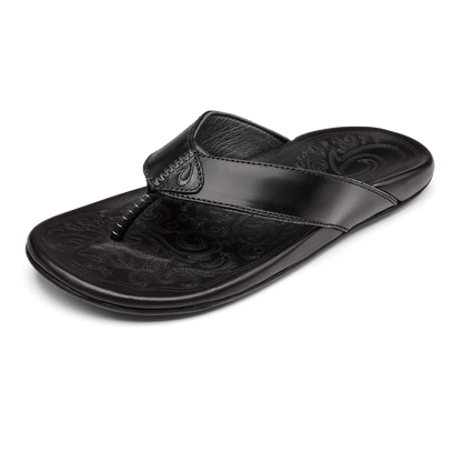 OluKai | Mekila Men's Full-Grain Leather Beach Sandals - Black