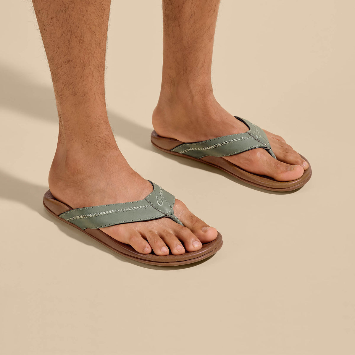 OluKai | Hiapo - Odyssey Grey / Sahara Men’s Leather Beach Sandals