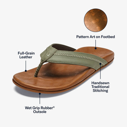 OluKai | Hiapo - Odyssey Grey / Sahara Men’s Leather Beach Sandals