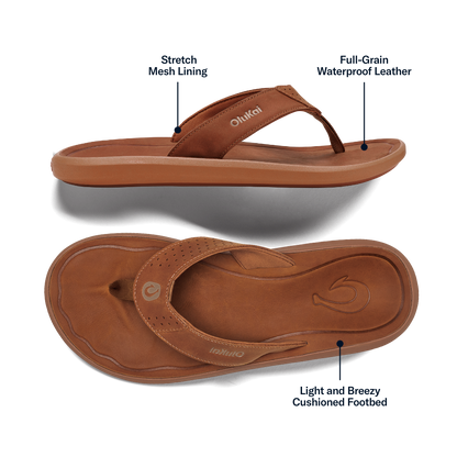 OluKai | Pili Men’s Waterproof Leather Sandals - Fox