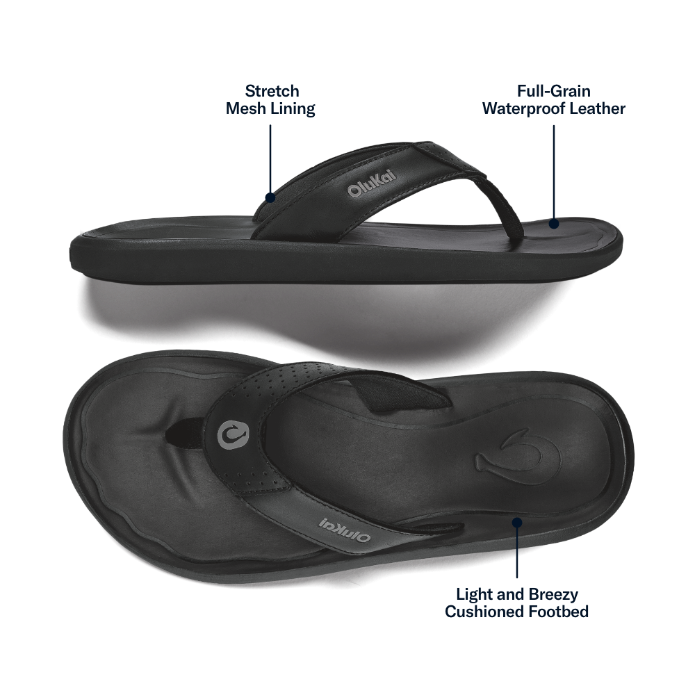 OluKai | Pili Men’s Waterproof Leather Sandals - Lava Rock