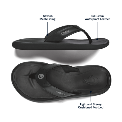 OluKai | Pili Men’s Waterproof Leather Sandals - Lava Rock