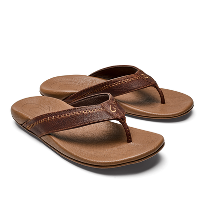 OluKai | Hiapo -Dark Java / Toffee Men’s Leather Beach Sandals