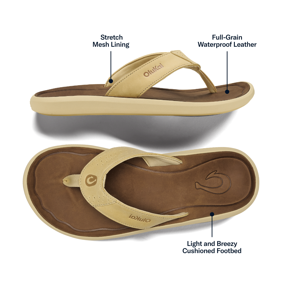 OluKai | Pili Men’s Waterproof Leather Sandals - Toasted Coconut / Tan