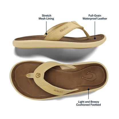 OluKai | Pili Men’s Waterproof Leather Sandals - Toasted Coconut / Tan