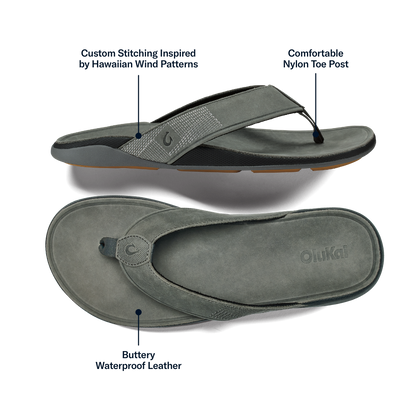 OluKai | Tuahine Men's Waterproof Leather Beach Sandals - Rock