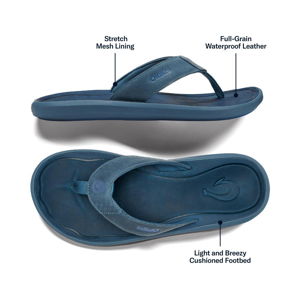 OluKai | Pili Men’s Waterproof Leather Sandals - Blue Fog / Coastal Blue