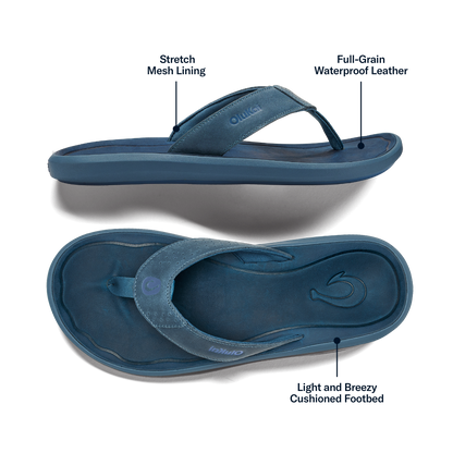 OluKai | Pili Men’s Waterproof Leather Sandals - Blue Fog / Coastal Blue