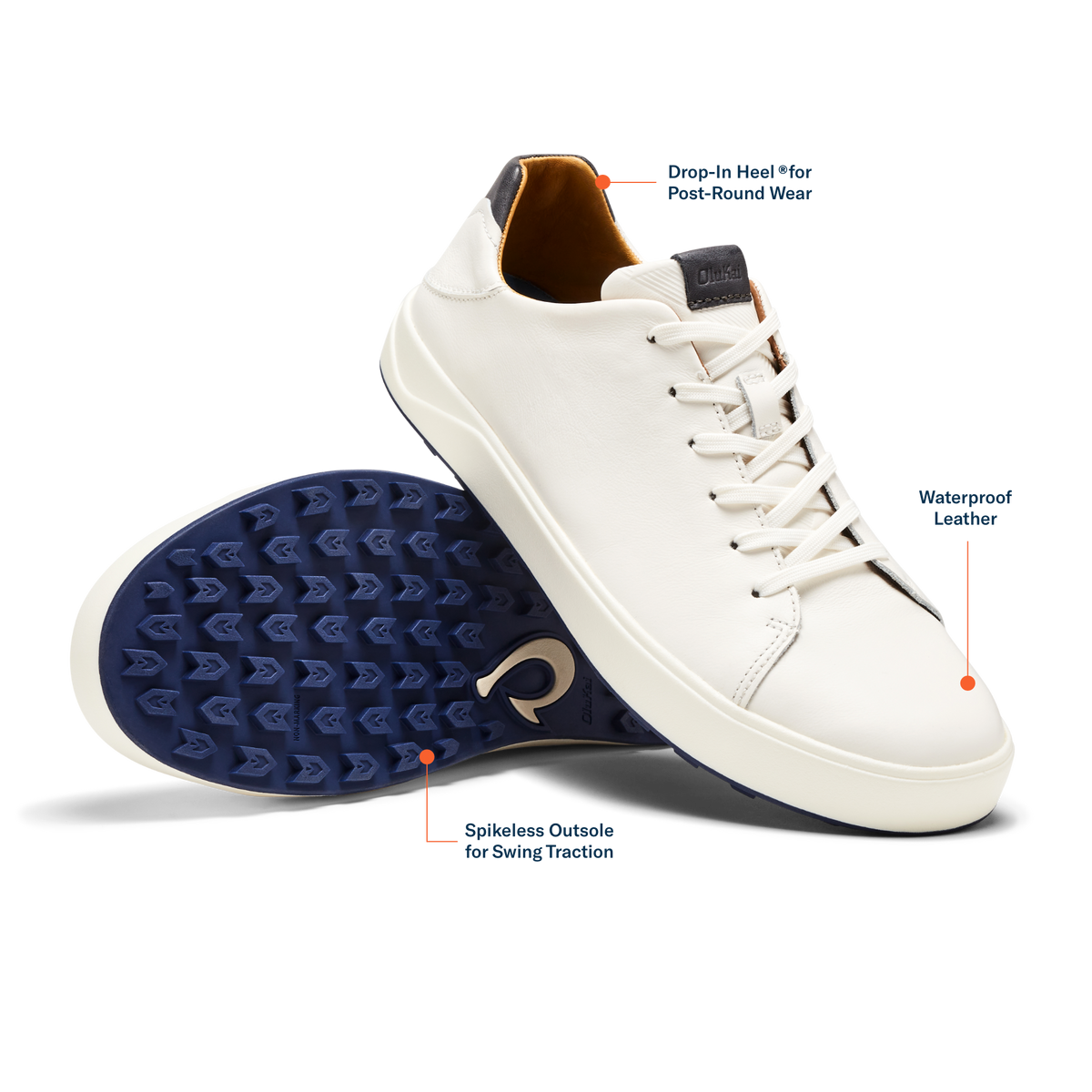 OluKai | Wai‘alae Men’s Waterproof Leather Golf Shoes - White
