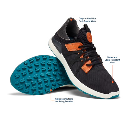 OluKai | Manele Men’s Breathable Golf Shoes - Black / Dark Shadow