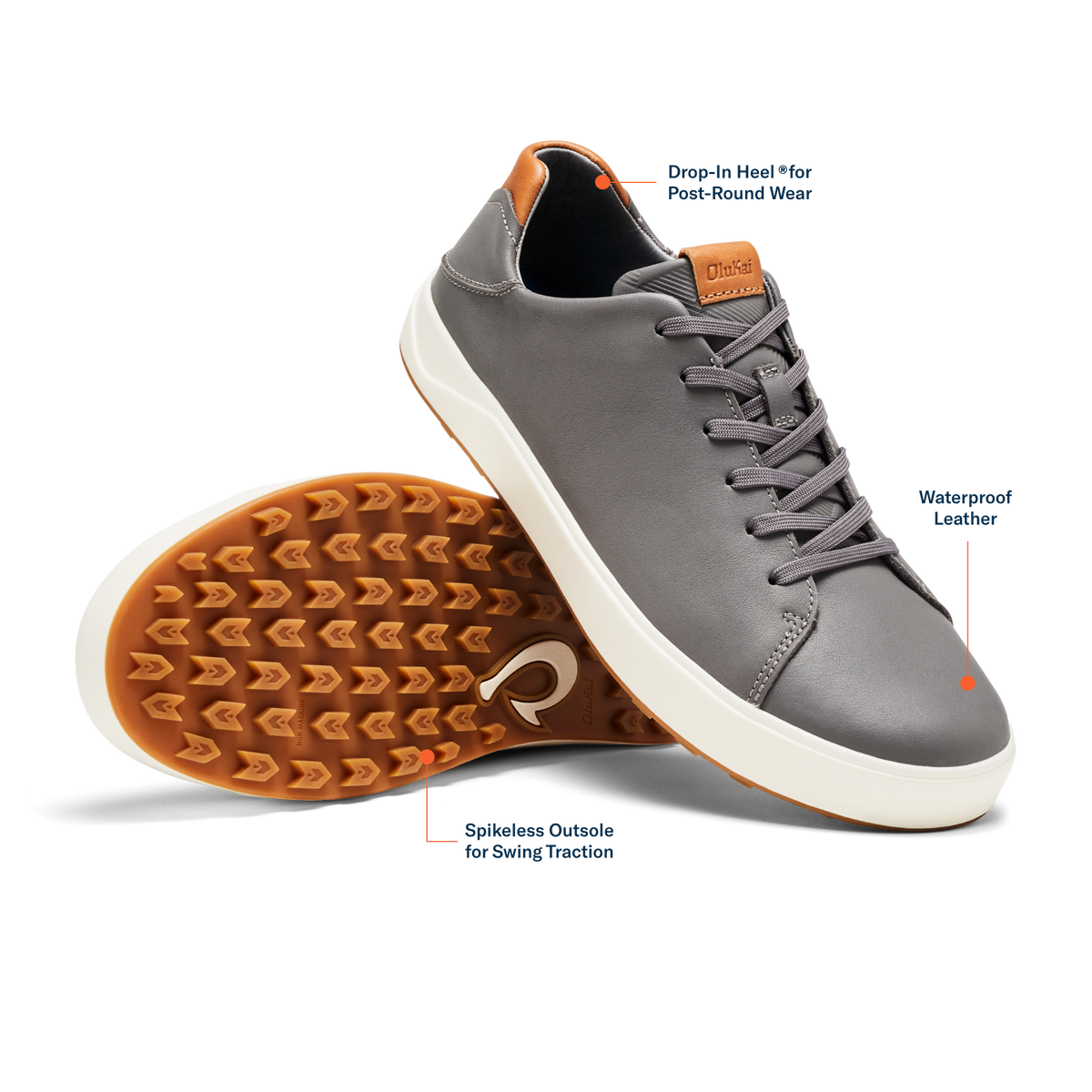OluKai | Wai‘alae Men’s Waterproof Leather Golf Shoes - Stone