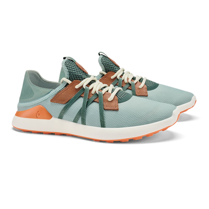 OluKai | Manele Men’s Breathable Golf Shoes - Pale Moss / Molten Orange