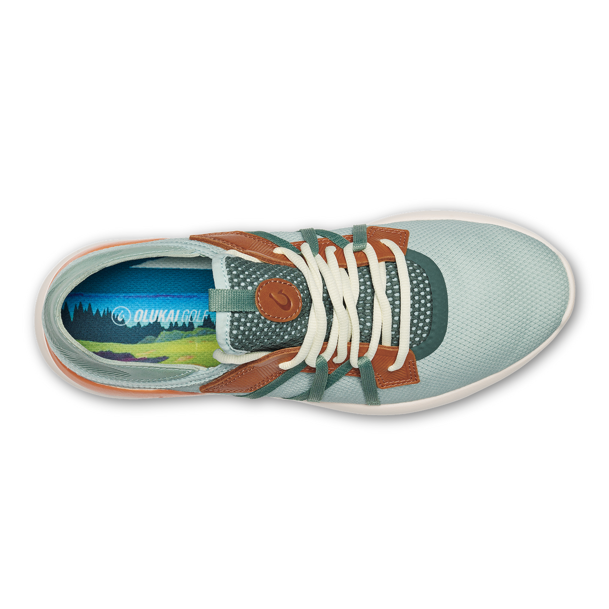 OluKai | Manele Men’s Breathable Golf Shoes - Pale Moss / Molten Orange