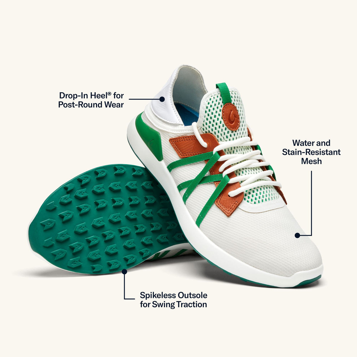 OluKai | Manele Men’s Breathable Golf Shoes - White / Bamboo