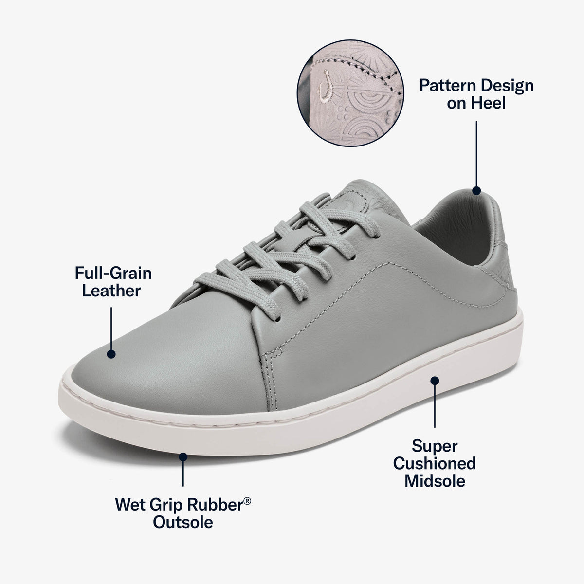 OluKai | Pehuea Lī ‘Ili Women's Leather Sneakers - Ash
