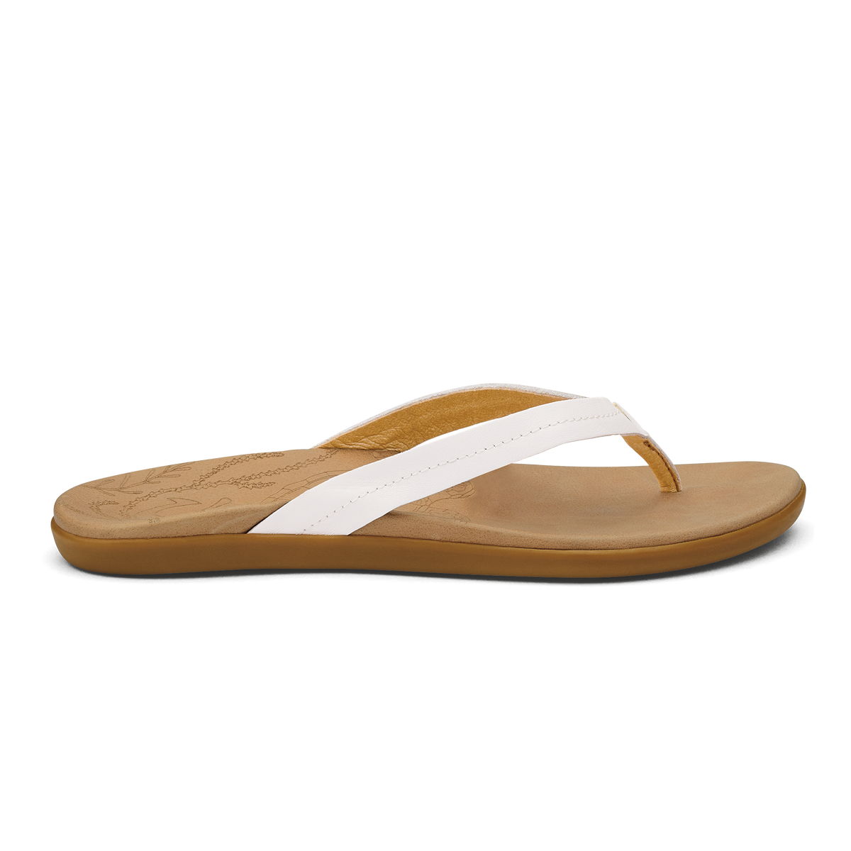 OluKai | Honu Women’s Leather Sandals - Bright White / Golden Sand