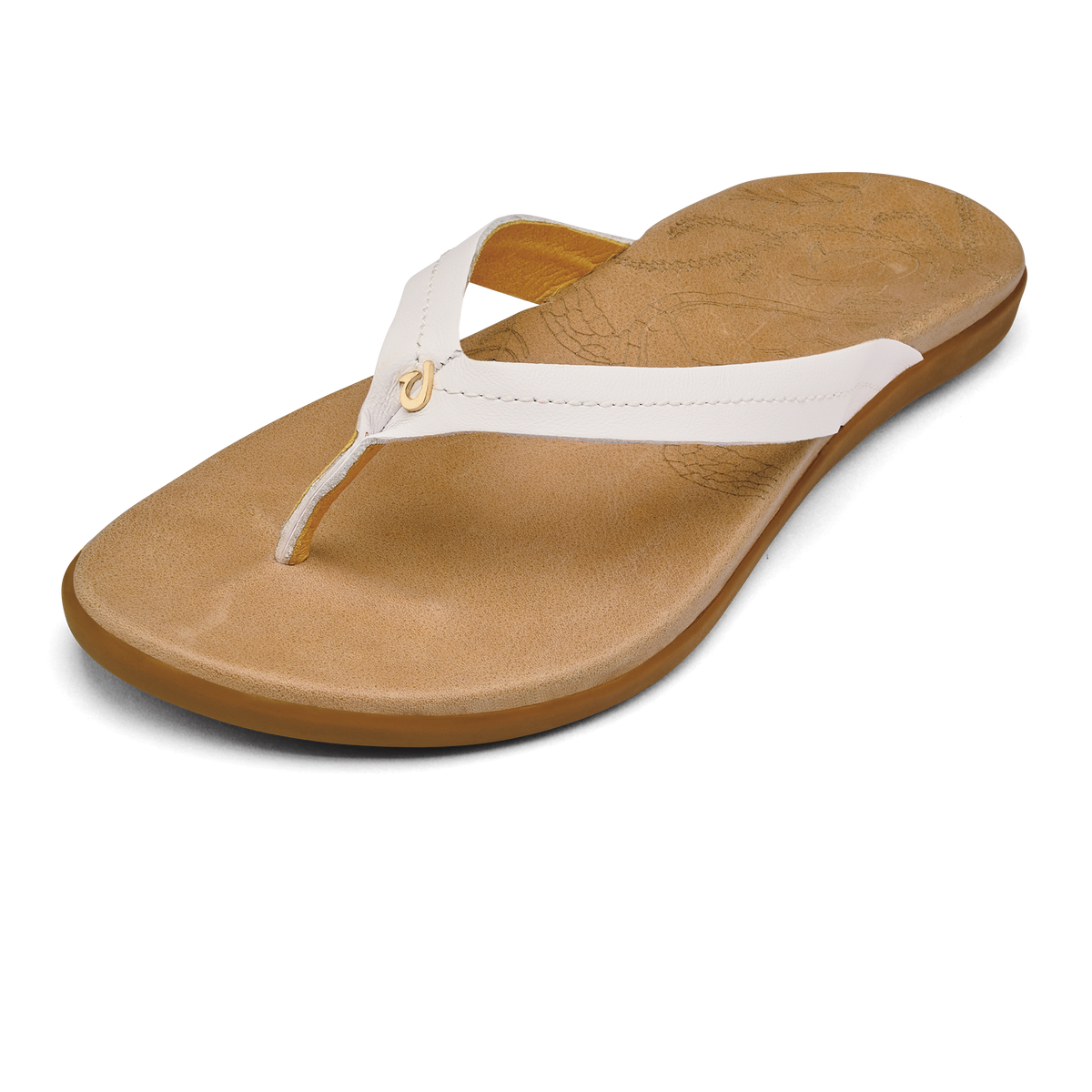 OluKai | Honu Women’s Leather Sandals - Bright White / Golden Sand
