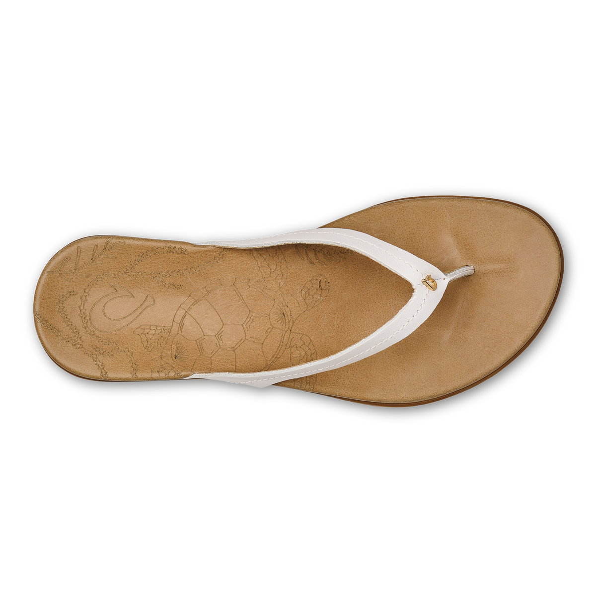 OluKai | Honu Women’s Leather Sandals - Bright White / Golden Sand